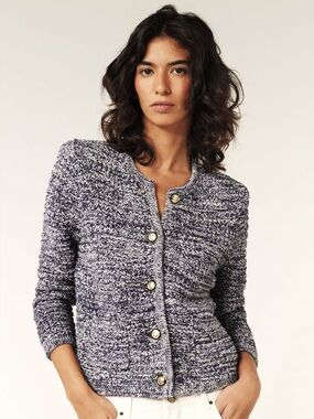 ba&sh Guspa Navy Textured Knit Cardigan Jacket - Size 0 - NWOT
